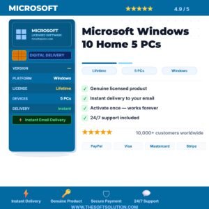 Buy Microsoft Windows 10 Home 5 PCs – Genuine License Key – TheSoftSolution