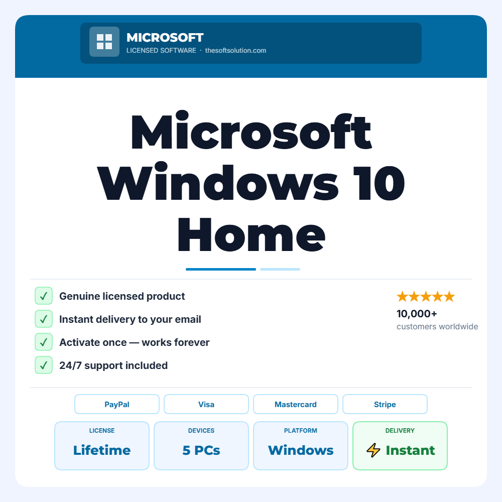 Buy Microsoft Windows 10 Home 5 PCs – Genuine License | The Soft Solution