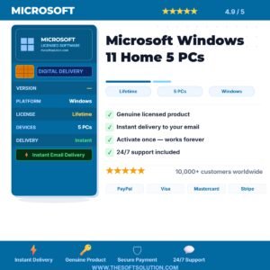 Buy Microsoft Windows 11 Home 5 PCs – Genuine License Key – TheSoftSolution