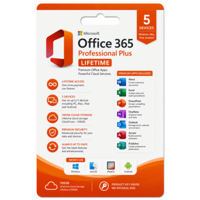 Microsoft 365 Pro Plus Lifetime for 5 Devices with 100GB Cloud Space