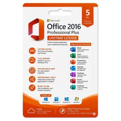 Microsoft Office 2016 Professional Plus 5 PCs – Genuine License Key