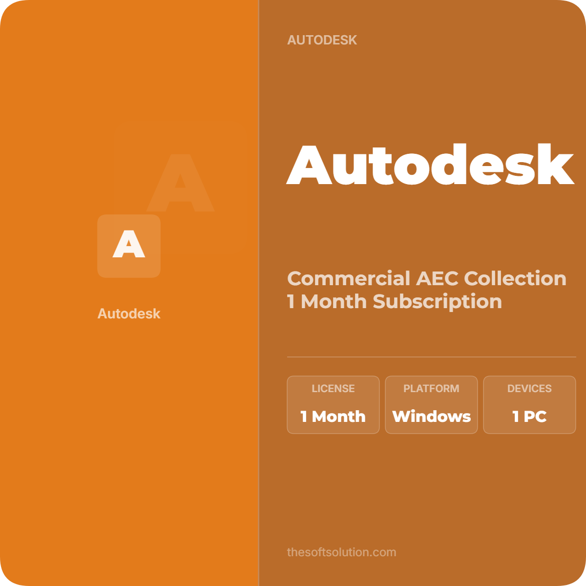 AUTODESK COMMERCIAL AEC COLLECTION 1 MONTH SUBSCRIPTION 1 AUTODESK COMMERCIAL AEC COLLECTION 1 MONTH SUBSCRIPTION