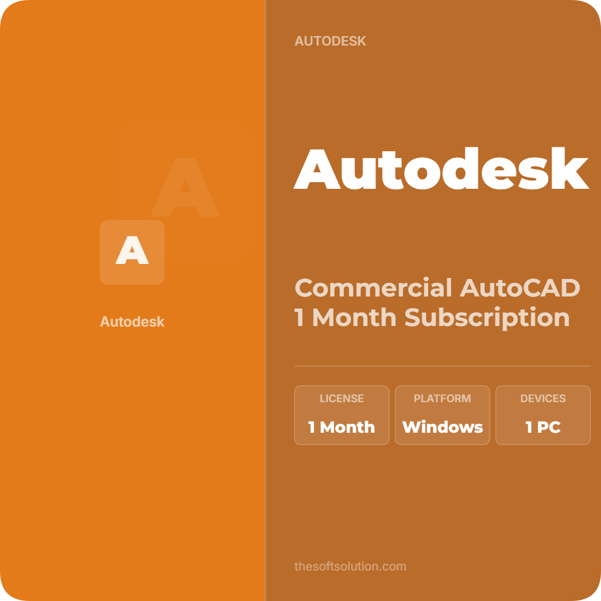 AUTODESK COMMERCIAL AUTOCAD 1 MONTH SUBSCRIPTION 1 AUTODESK COMMERCIAL AUTOCAD 1 MONTH SUBSCRIPTION