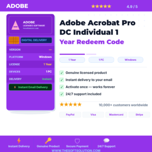 Buy Adobe Acrobat Pro DC Individual 1 Year Redeem Code – Genuine License | The Soft Solution