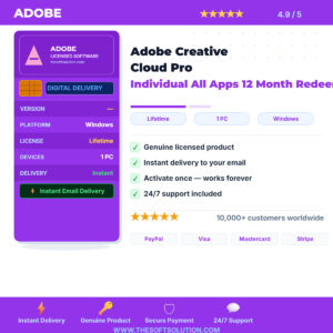Buy Adobe Creative Cloud Pro Individual All Apps 12 Month Redeem Code – Genuine License | The Soft Solution