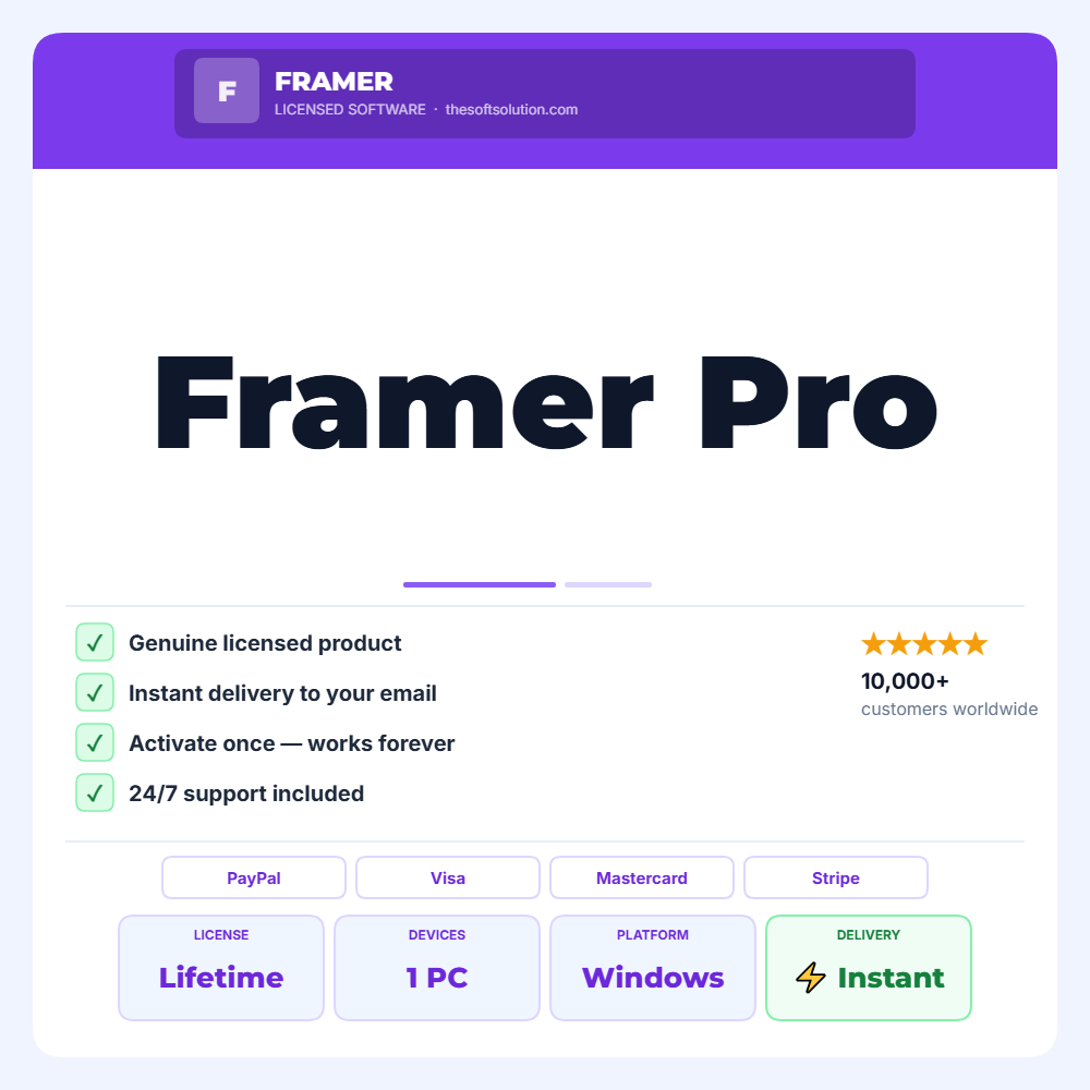 FRAMER PRO – INTERACTIVE WEBSITE DESIGN AND PROTOTYPING PLATFORM 1 BUY FRAMER PRO – INTERACTIVE WEBSITE DESIGN AND PROTOTYPING PLATFORM – GENUINE LICENSE | THE SOFT SOLUTION