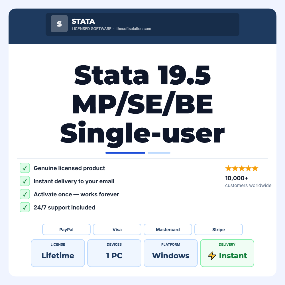 Buy Stata 19.5 MP/SE/BE Single-user 64-core Perpetual Key for Windows – Genuine License | The Soft Solution