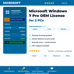 Buy Microsoft Windows 7 Pro for 2 PCs – Genuine OEM Key – TheSoftSolution