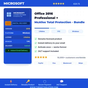 Buy Office 2016 Professional + McAfee Total Protection Bundle – Genuine License Key – TheSoftSolution