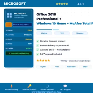 Buy Office 2016 Professional + Windows 10 Home + McAfee Total Protect – Genuine License Key – TheSoftSolution