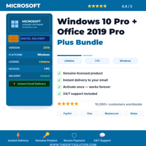 Buy Windows 10 Pro + Office 2019 Pro Plus Bundle – Lifetime License – Genuine License | The Soft Solution