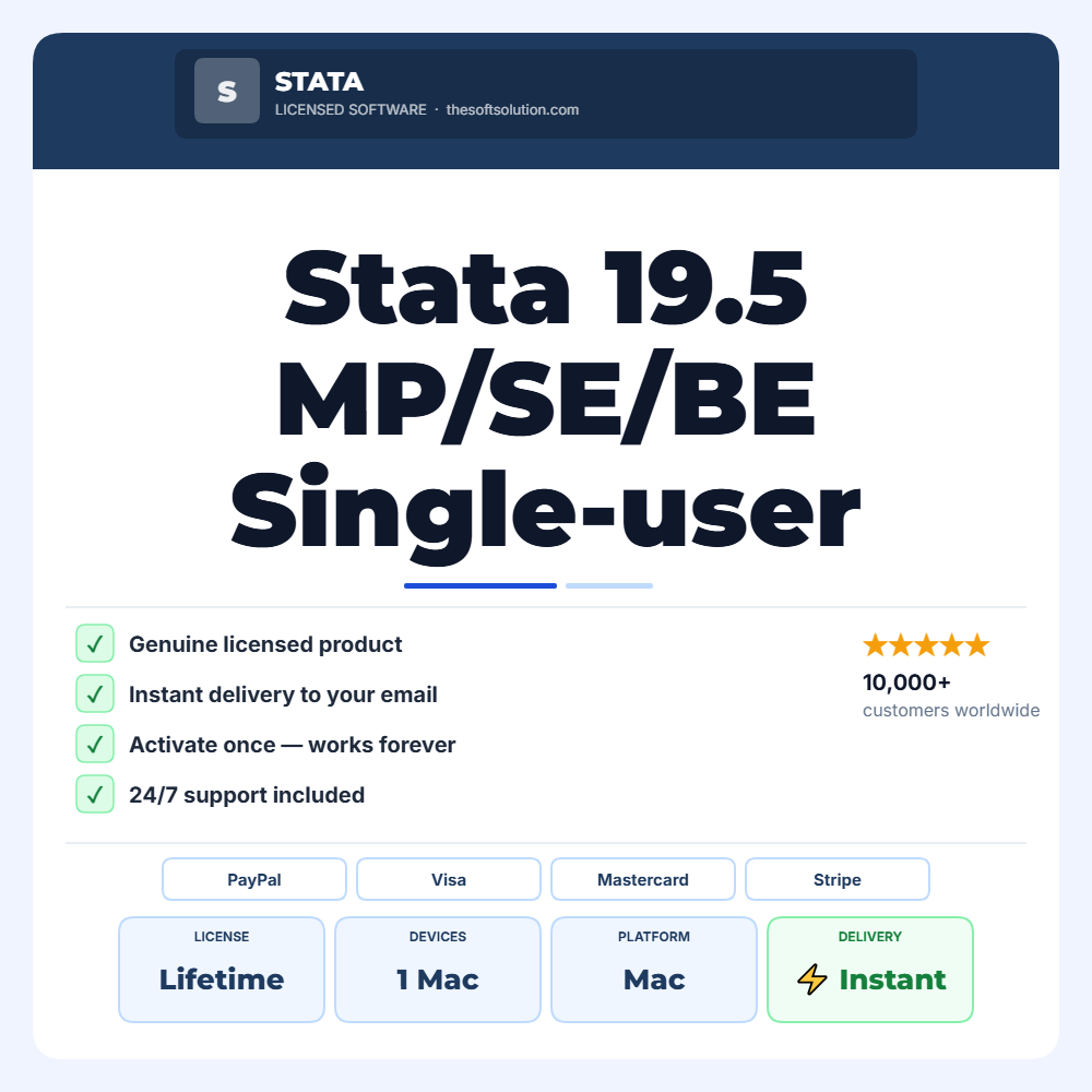 Buy Stata 19.5 MP/SE/BE Single-user 16-core Perpetual Key for Mac – Genuine License | The Soft Solution