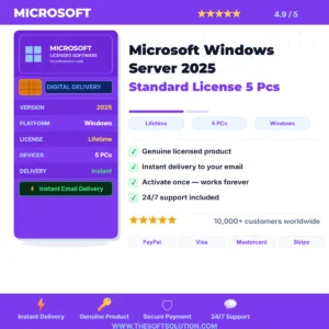Buy Microsoft Windows Server 2025 Standard 5 Pcs – Genuine License Key – TheSoftSolution