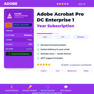 Buy Adobe Acrobat Pro DC Enterprise 1 Year Subscription – Genuine License | The Soft Solution