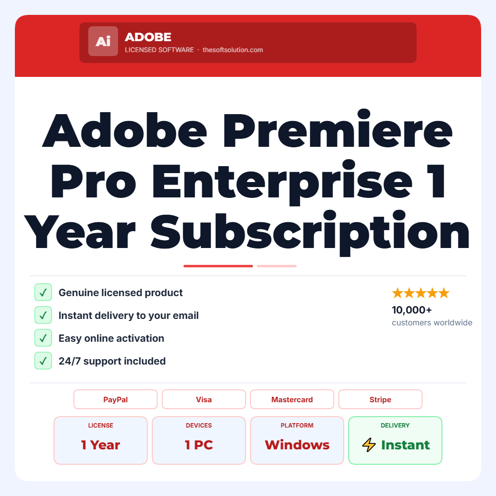 Buy Adobe Premiere Pro Enterprise 1 Year Subscription – Genuine License | The Soft Solution