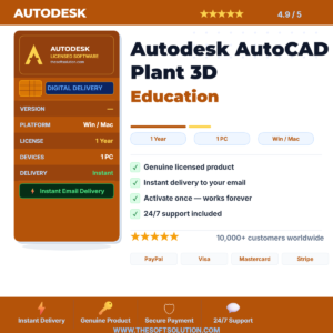 Buy Autodesk AutoCAD Plant 3D Education – 1 Year Subscription – Genuine License | The Soft Solution