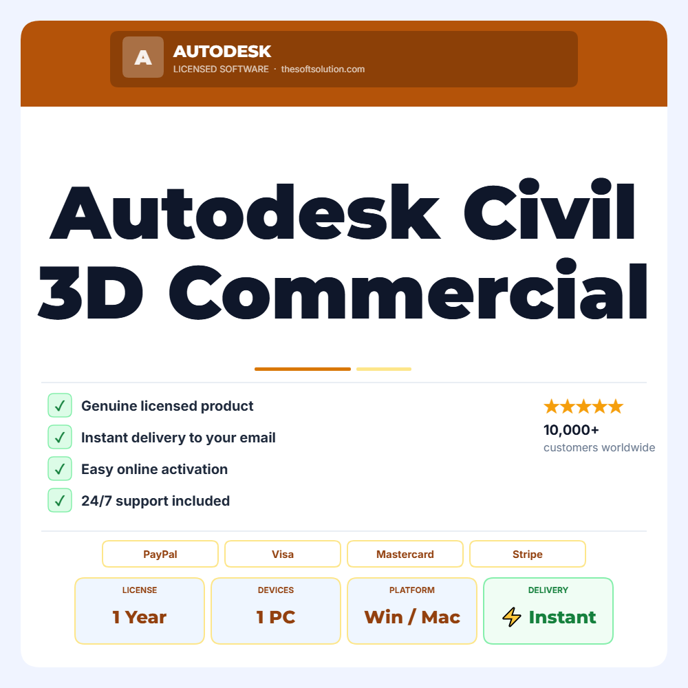 Buy Autodesk Civil 3D Commercial – 1 Year Subscription – Genuine License | The Soft Solution
