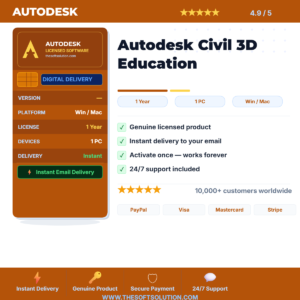 Buy Autodesk Civil 3D Education – 1 Year Subscription – Genuine License | The Soft Solution