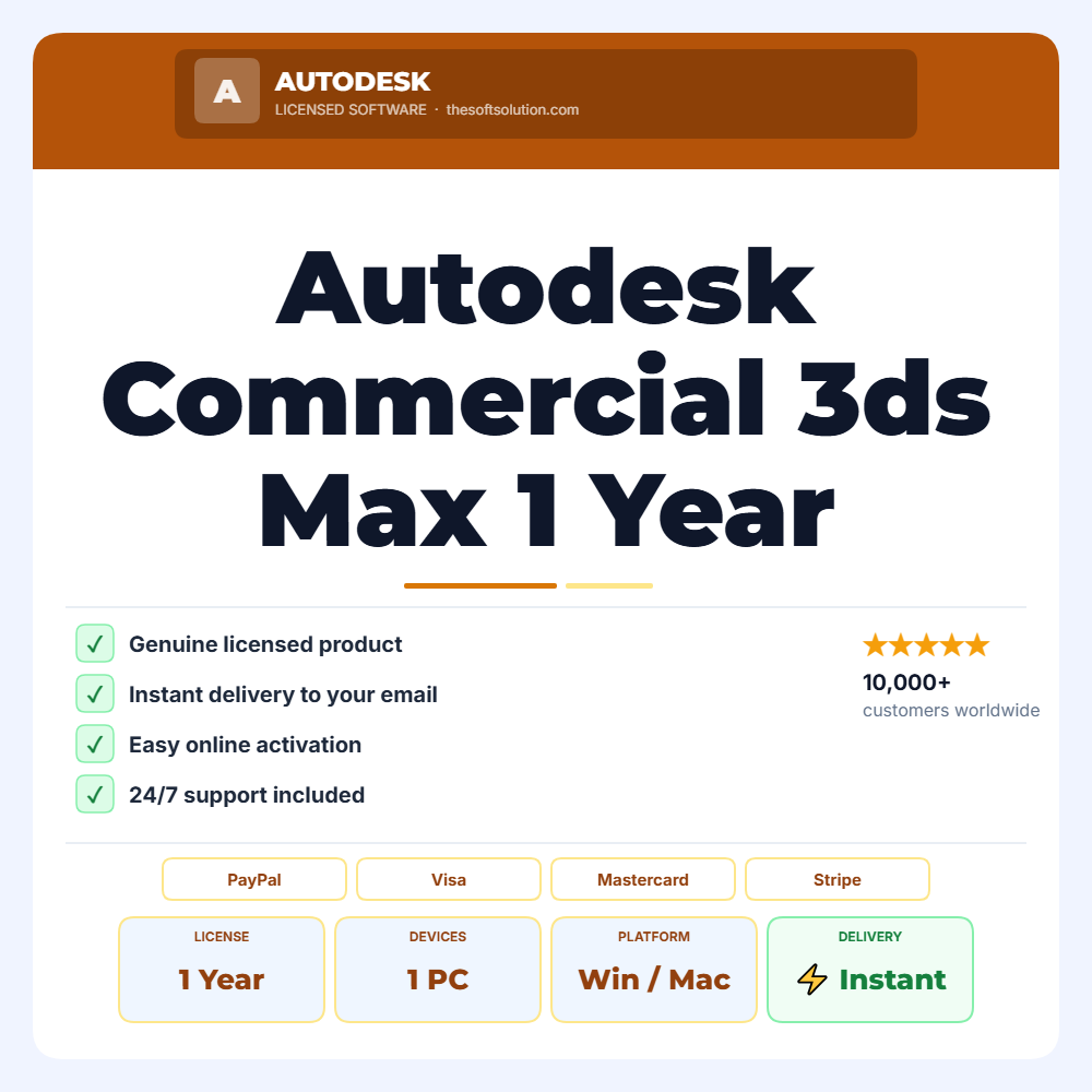 Buy Autodesk Commercial 3ds Max 1 Year Subscription – Genuine License | The Soft Solution