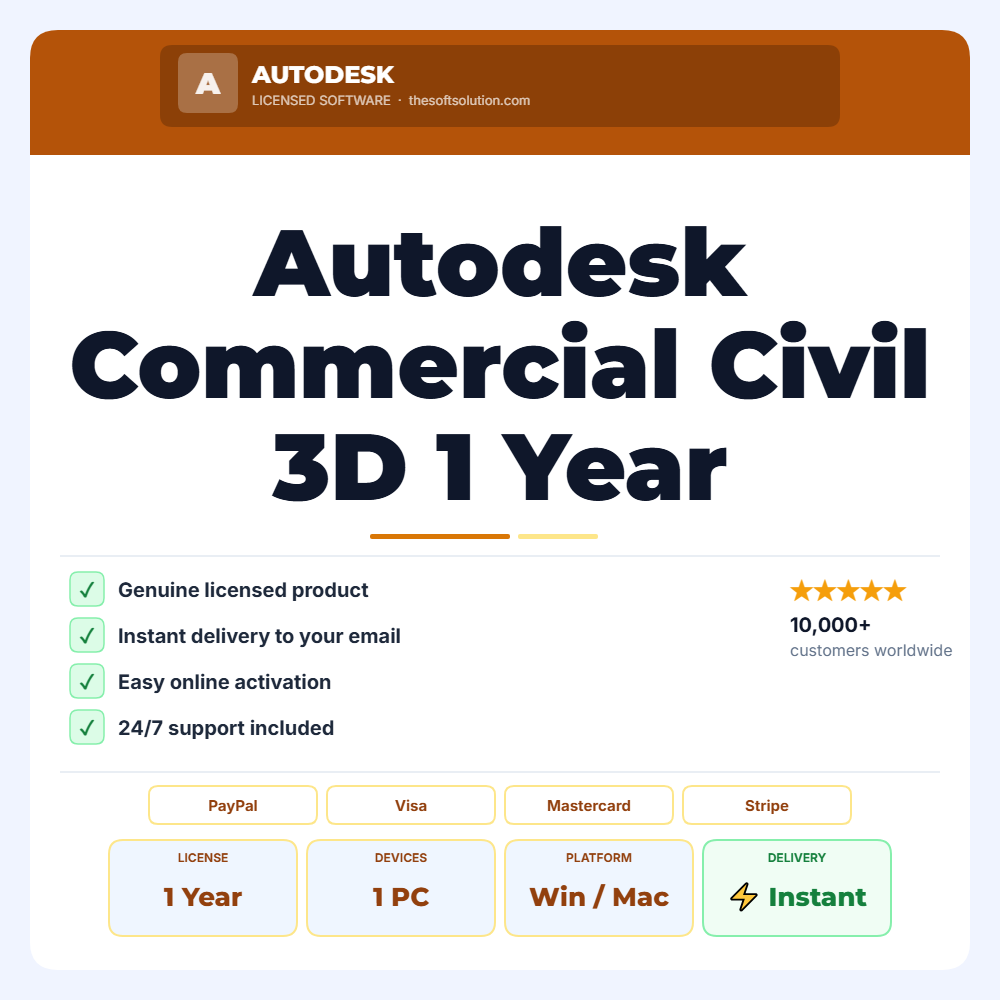 Buy Autodesk Commercial Civil 3D 1 Year Subscription – Genuine License | The Soft Solution