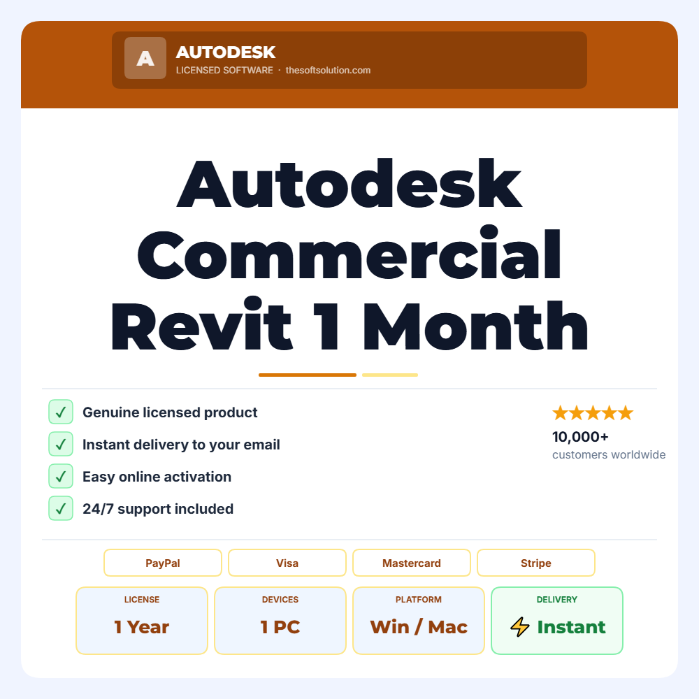Buy Autodesk Commercial Revit 1 Month Subscription – Genuine License | The Soft Solution