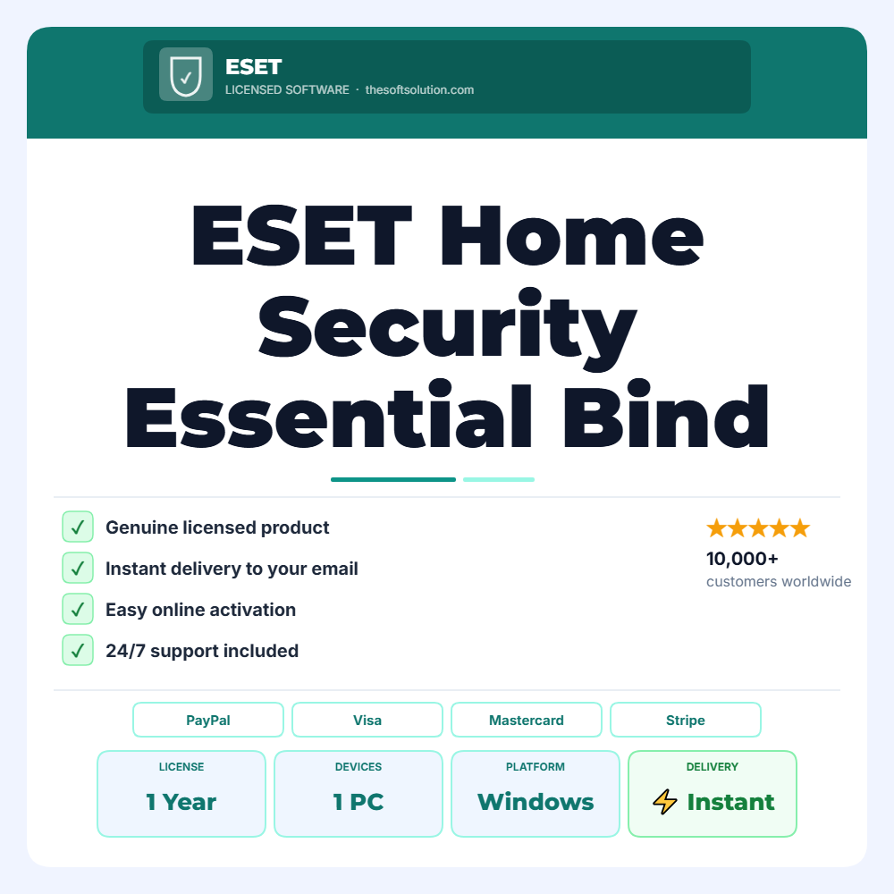Buy ESET Home Security Essential Bind Key 20 Device 1 Year – Genuine License | The Soft Solution