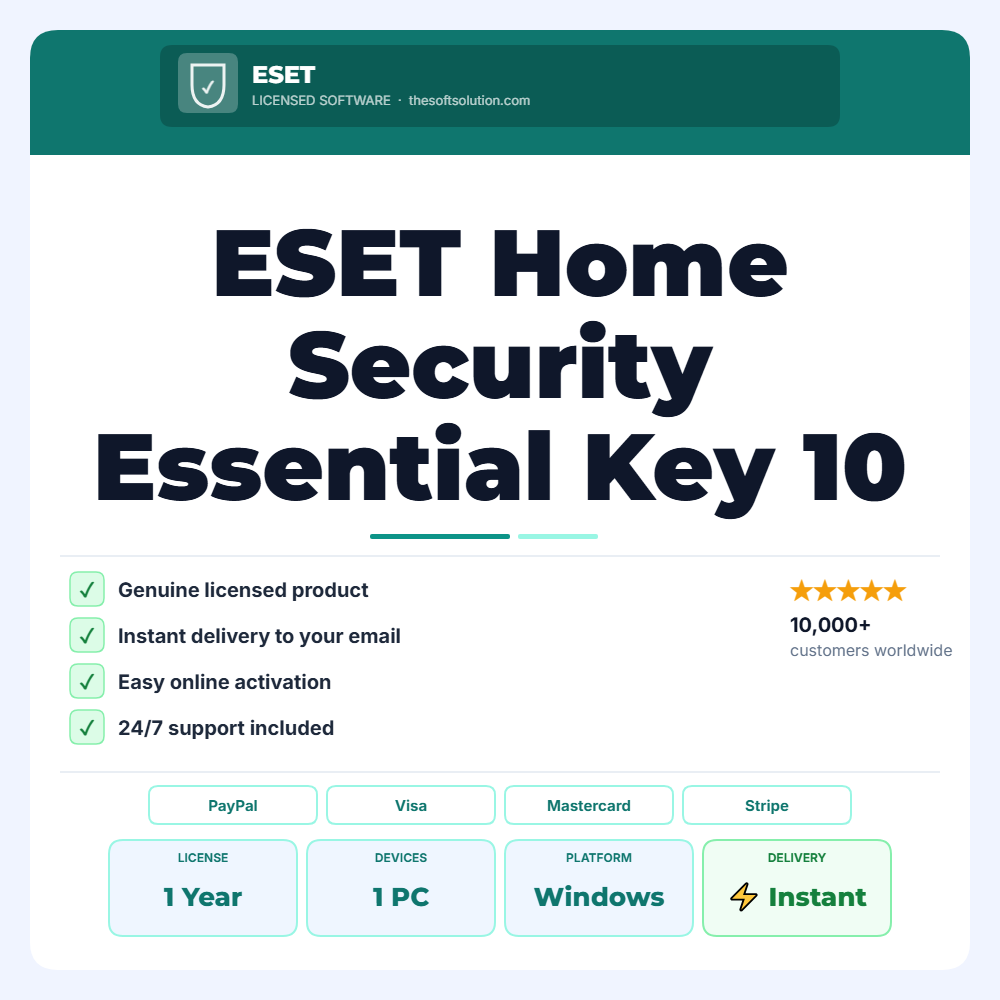 Buy ESET Home Security Essential Key 10 Device 1 Year – Genuine License | The Soft Solution