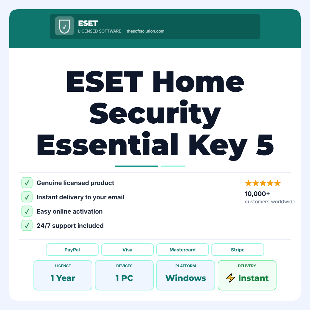 Buy ESET Home Security Essential Key 5 Device 1 Year – Genuine License | The Soft Solution