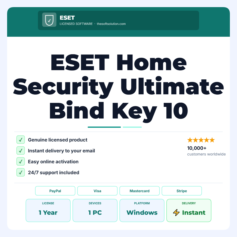 Buy ESET Home Security Ultimate Bind Key 10 Device 1 Year – Genuine License | The Soft Solution