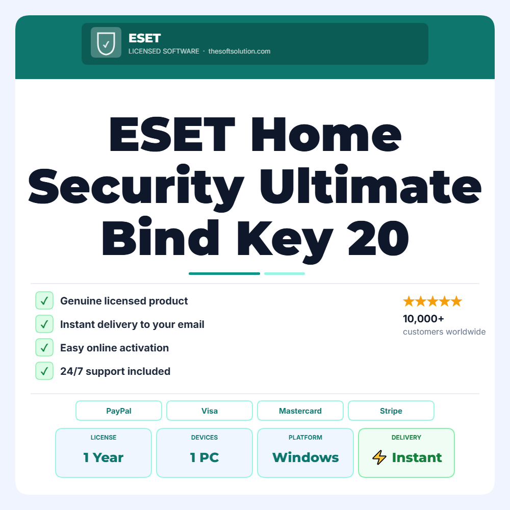 Buy ESET Home Security Ultimate Bind Key 20 Device 1 Year – Genuine License | The Soft Solution