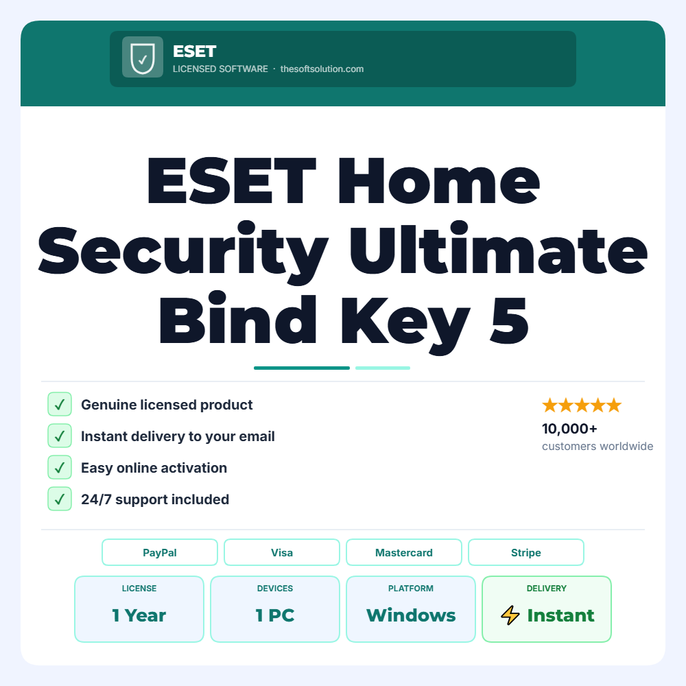Buy ESET Home Security Ultimate Bind Key 5 Device 1 Year – Genuine License | The Soft Solution