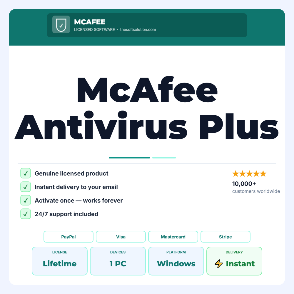 Buy McAfee Antivirus Plus for PC – Genuine License | The Soft Solution