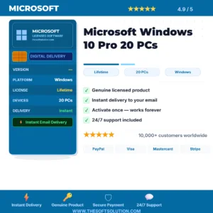 Buy Microsoft Windows 10 Pro 20 PCs – Genuine License Key – TheSoftSolution