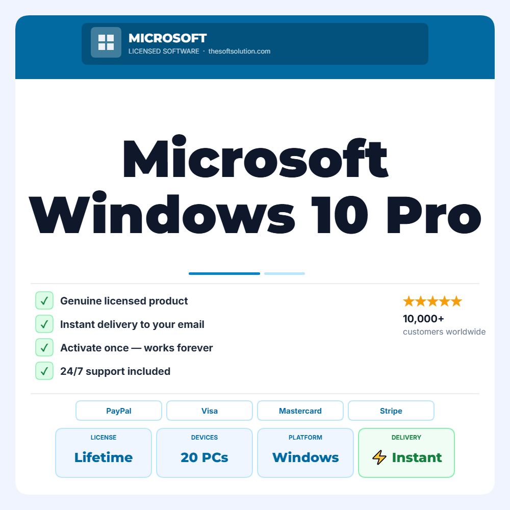 Buy Microsoft Windows 10 Pro 20 PCs – Genuine License | The Soft Solution