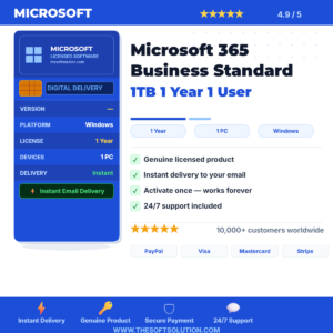 Buy Microsoft 365 Business Standard 1TB 1 Year 1 User – Genuine License Key – TheSoftSolution