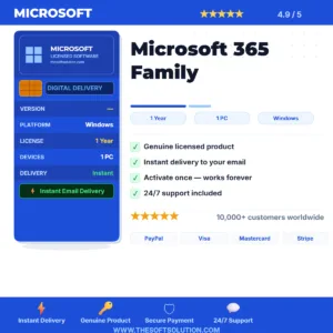 Buy Microsoft 365 Family 12-Month Subscription – Genuine License Key – TheSoftSolution