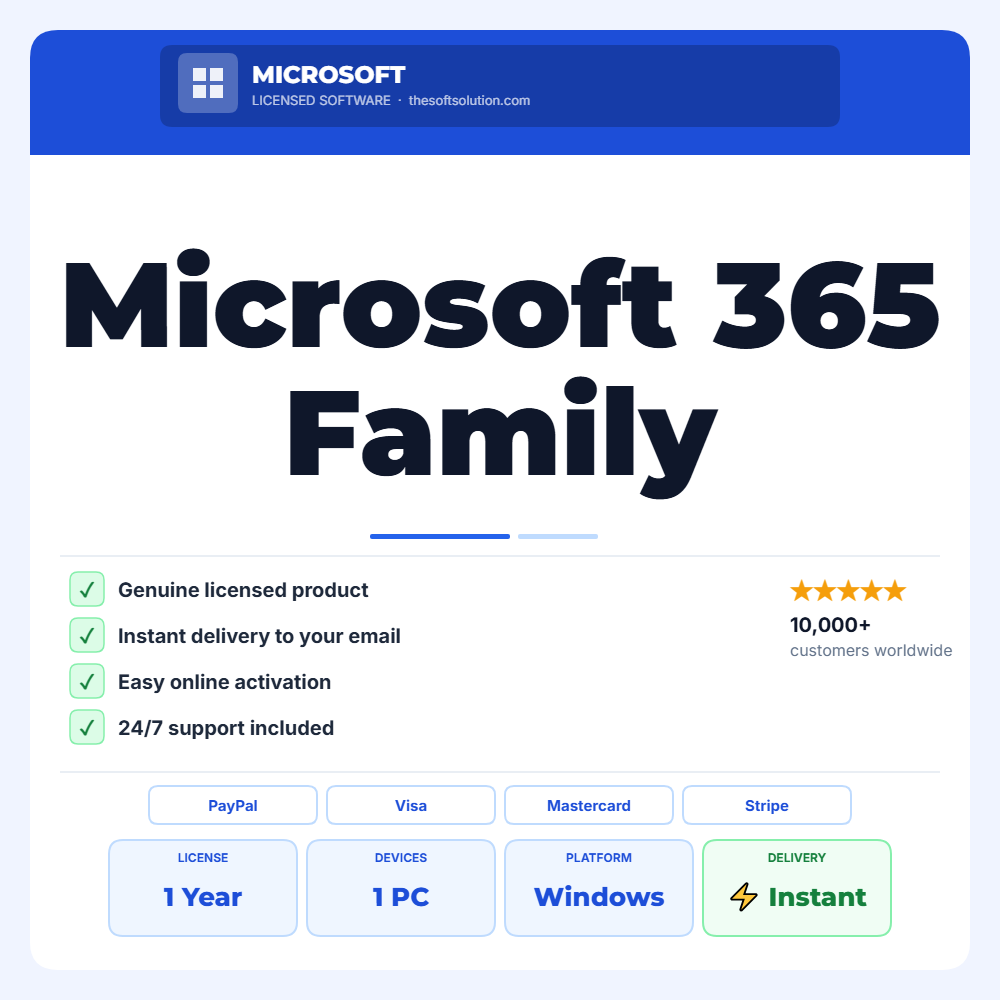 Buy Microsoft 365 Family – 12-Month Subscription – Genuine License | The Soft Solution