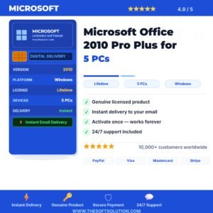 Buy Microsoft Office 2010 Pro Plus for 5 PCs – Genuine License Key – TheSoftSolution