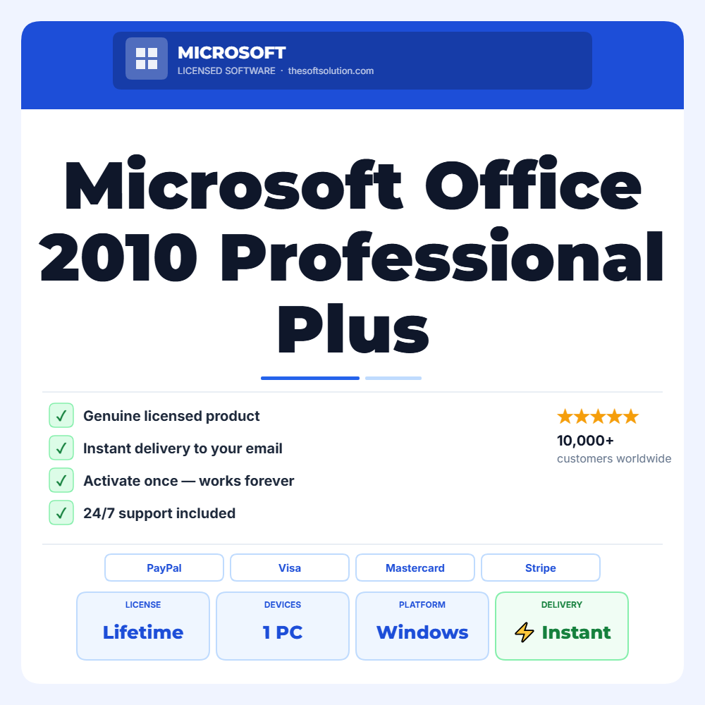 Buy Microsoft Office 2010 Professional Plus – Windows – Genuine License | The Soft Solution