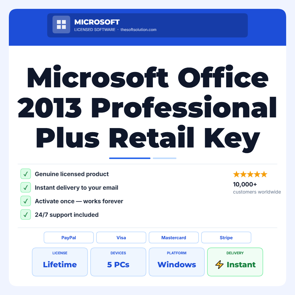 Buy Microsoft Office 2013 Professional Plus Retail Key 5 PC – Genuine License | The Soft Solution