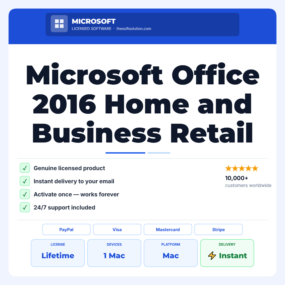 Buy Microsoft Office 2016 Home and Business Retail Bind Key 1 Mac – Genuine License | The Soft Solution