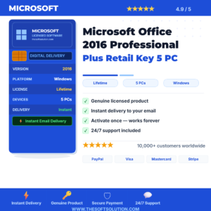 Buy Microsoft Office 2016 Professional Plus 5 PC – Genuine License Key – TheSoftSolution