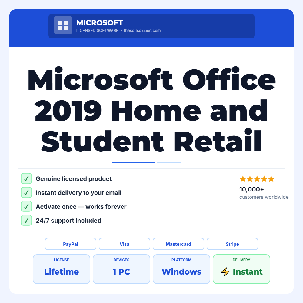 Buy Microsoft Office 2019 Home and Student Retail Bind Key 1 PC – Genuine License | The Soft Solution