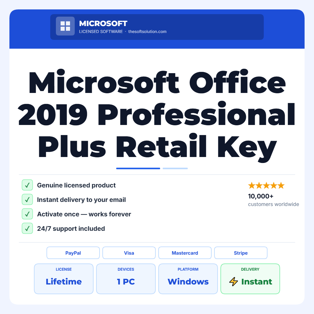 Buy Microsoft Office 2019 Professional Plus Retail Key 1 PC – Genuine License | The Soft Solution