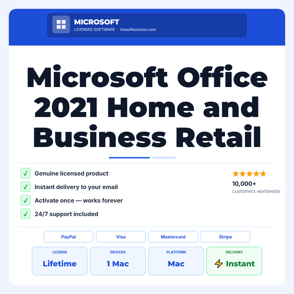 Buy Microsoft Office 2021 Home and Business Retail Bind Key 1 Mac – Genuine License | The Soft Solution