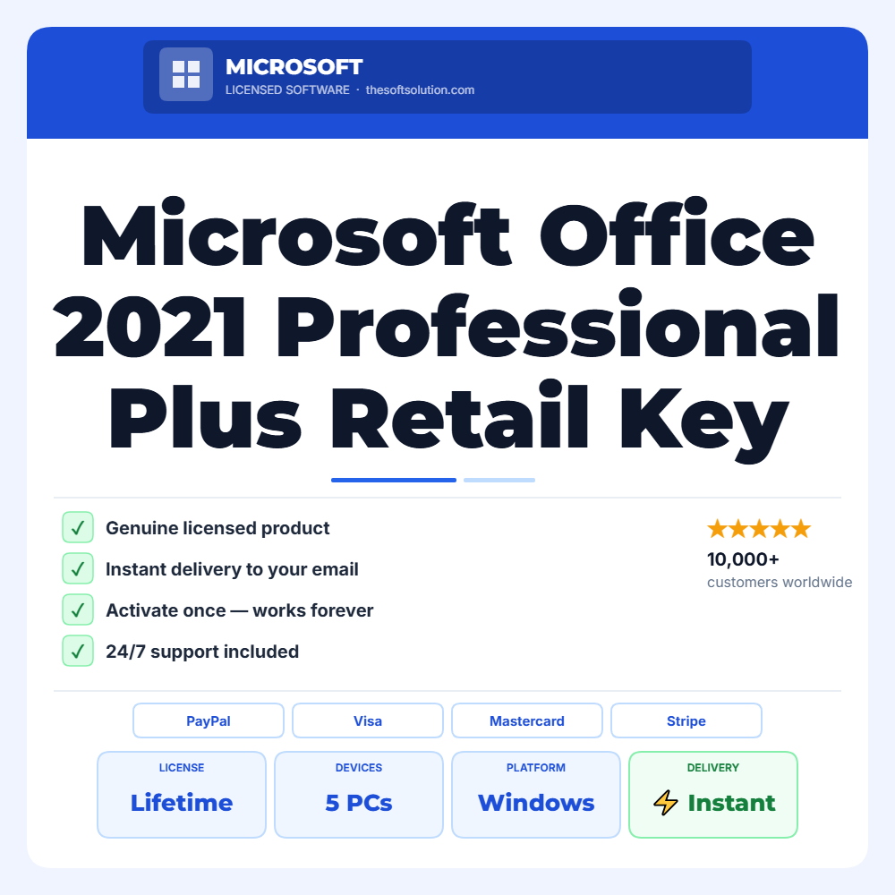 Buy Microsoft Office 2021 Professional Plus Retail Key 5 PC – Genuine License | The Soft Solution