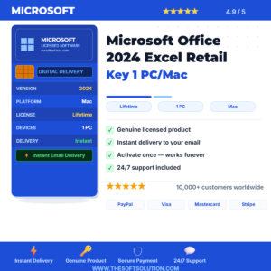 Buy Microsoft Office 2024 Excel Retail Key 1 PC/Mac – Genuine License | The Soft Solution