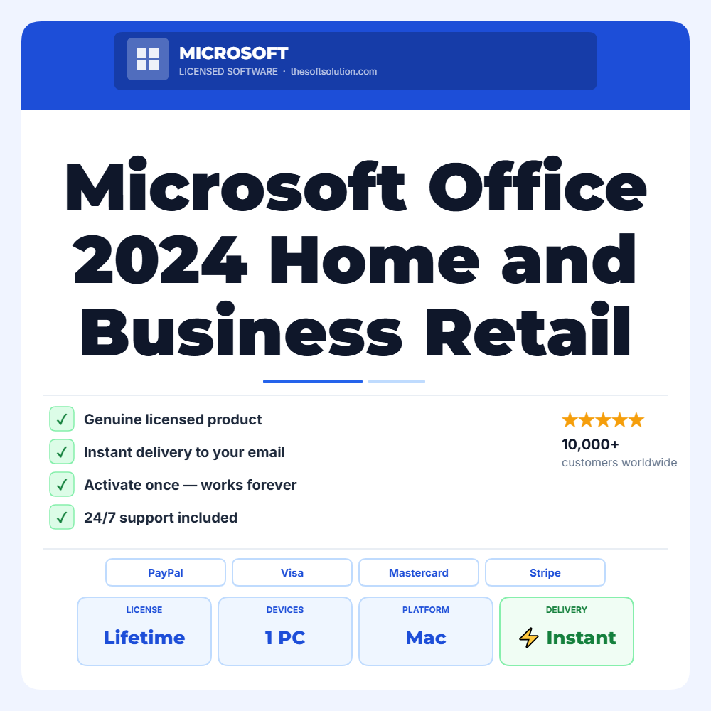 Buy Microsoft Office 2024 Home and Business Retail Key 1 PC/Mac – Genuine License | The Soft Solution