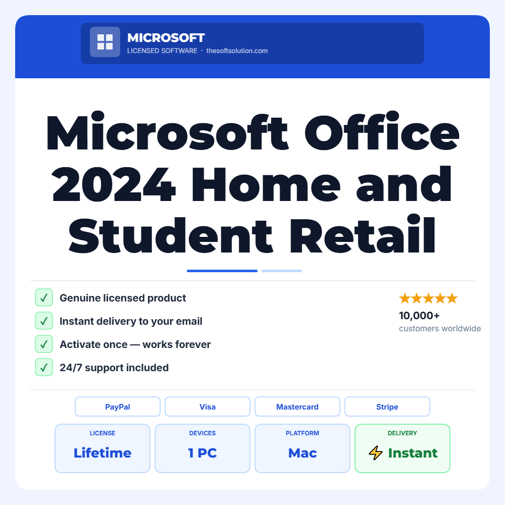 Buy Microsoft Office 2024 Home and Student Retail Key 1 PC/Mac – Genuine License | The Soft Solution