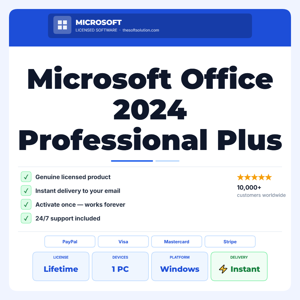 Buy Microsoft Office 2024 Professional Plus – Windows – Genuine License | The Soft Solution